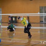 Aussie Belle Goalball athlete releasing throw during training.